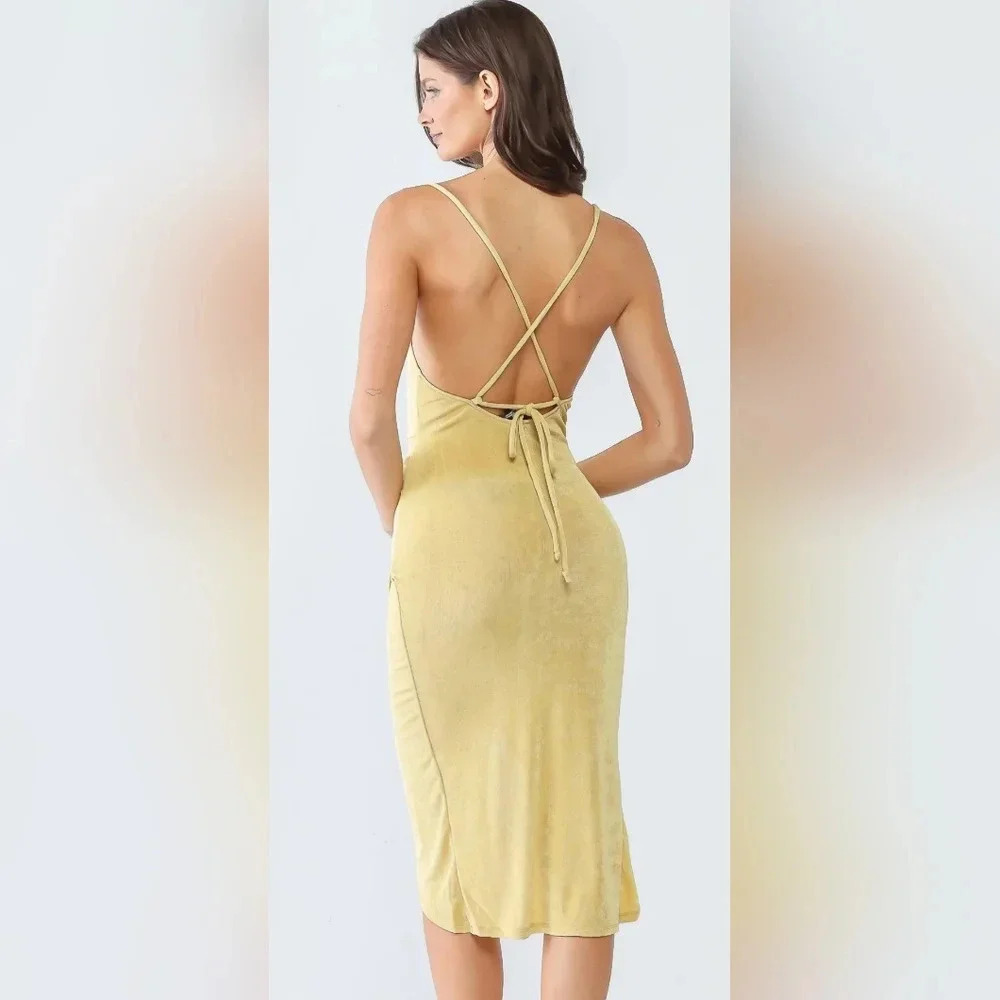 Cowl Neck Strappy Wrap Split Hemline Midi Dress L - Picture 2 of 9